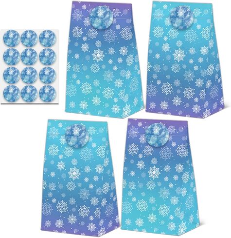 24 Pcs Winter Snowflake Goodie Bags with Stickers,Winter Themed Decorations Birthday Favor Bags,Holiday Party Gift Bags for Christmas Winter Wonderland Party Supplies in Saudi Arabia