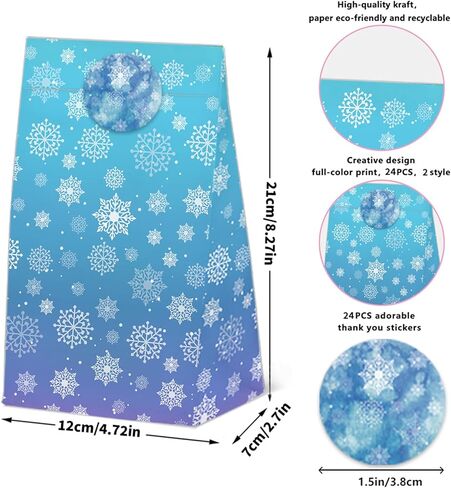 24 Pcs Winter Snowflake Goodie Bags with Stickers,Winter Themed Decorations Birthday Favor Bags,Holiday Party Gift Bags for Christmas Winter Wonderland Party Supplies in Saudi Arabia