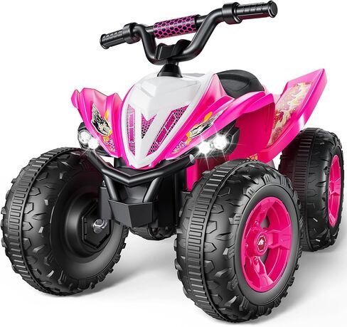 Evmore 12V Kids ATV، سيارة كهربائية للأطفال الصغار مع بطارية 4.5AH، إطارات EVA مضادة للانزلاق مقاس 14.4 بوصة، للأمام والخلف، بوق، موسيقى، USB، LED، محرك 70 واط مع سرعة قصوى 3.7 ميل في الساعة، سيارة كهربائية رباعية للأطفال (وردي) in Saudi Arabia