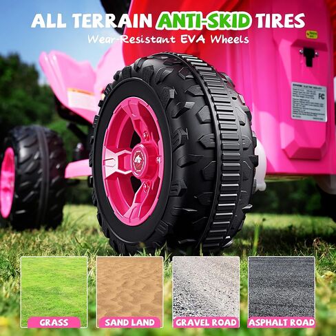 Evmore 12V Kids ATV، سيارة كهربائية للأطفال الصغار مع بطارية 4.5AH، إطارات EVA مضادة للانزلاق مقاس 14.4 بوصة، للأمام والخلف، بوق، موسيقى، USB، LED، محرك 70 واط مع سرعة قصوى 3.7 ميل في الساعة، سيارة كهربائية رباعية للأطفال (وردي) in Saudi Arabia