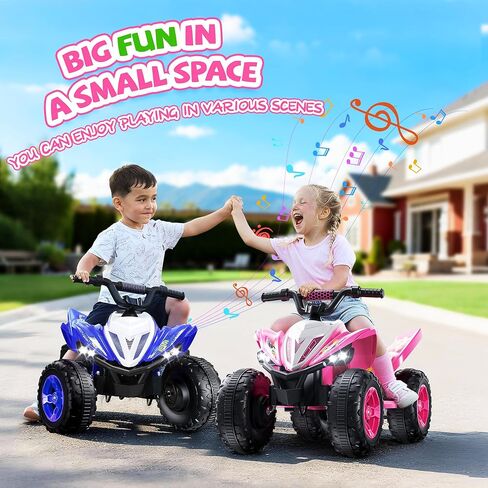 Evmore 12V Kids ATV، سيارة كهربائية للأطفال الصغار مع بطارية 4.5AH، إطارات EVA مضادة للانزلاق مقاس 14.4 بوصة، للأمام والخلف، بوق، موسيقى، USB، LED، محرك 70 واط مع سرعة قصوى 3.7 ميل في الساعة، سيارة كهربائية رباعية للأطفال (وردي) in Saudi Arabia