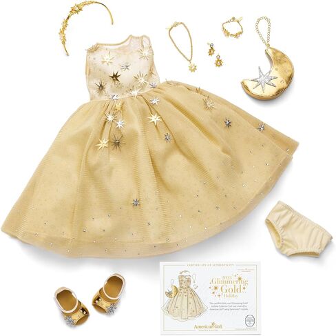 دمية American Girl 2025 Glimmering Gold Holiday Collector، ذات عيون زرقاء فاتحة، وشعر أشقر طويل مموج، للأعمار من 8 سنوات فما فوق in Saudi Arabia