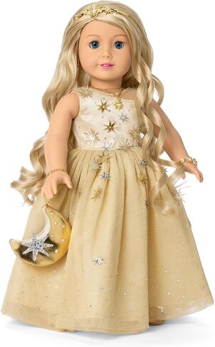دمية American Girl 2025 Glimmering Gold Holiday Collector، ذات عيون زرقاء فاتحة، وشعر أشقر طويل مموج، للأعمار من 8 سنوات فما فوق in Saudi Arabia