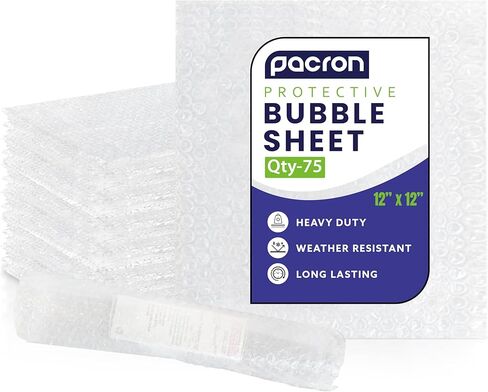 12x12 Pre-Cut Bubble Cushioning Wrap – 75-Count Packing Sheets for Shipping & Moving – Protective Wrap for Fragile Items – Eco-Friendly Shockproof Packaging – Made in USA in Saudi Arabia