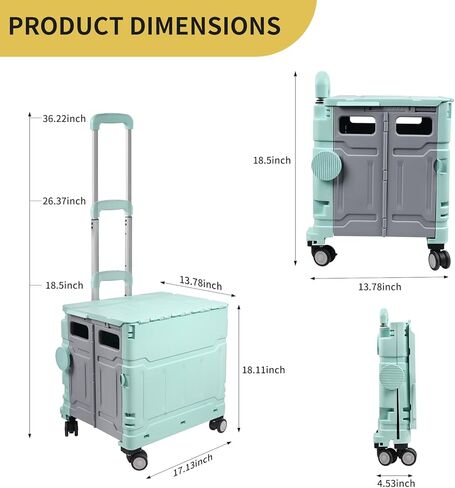 Foldable Utility Cart with 4 Wheels, Collapsible Rolling Cart with Telescoping Handle & Lid, Portable Organizer Crate for Grocery Shopping, Teachers, Office, Travel, Books, Snacks (Green) in Saudi Arabia