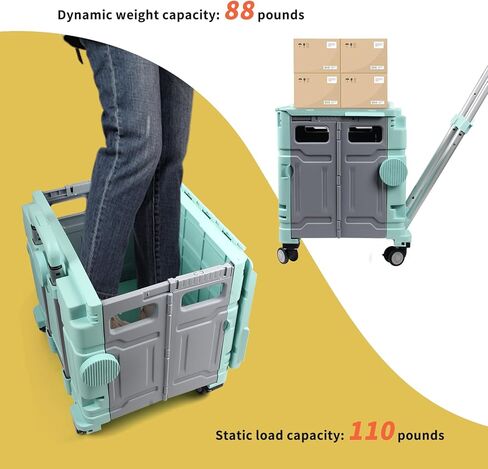 Foldable Utility Cart with 4 Wheels, Collapsible Rolling Cart with Telescoping Handle & Lid, Portable Organizer Crate for Grocery Shopping, Teachers, Office, Travel, Books, Snacks (Green) in Saudi Arabia
