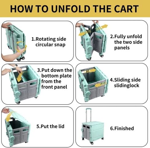 Foldable Utility Cart with 4 Wheels, Collapsible Rolling Cart with Telescoping Handle & Lid, Portable Organizer Crate for Grocery Shopping, Teachers, Office, Travel, Books, Snacks (Green) in Saudi Arabia
