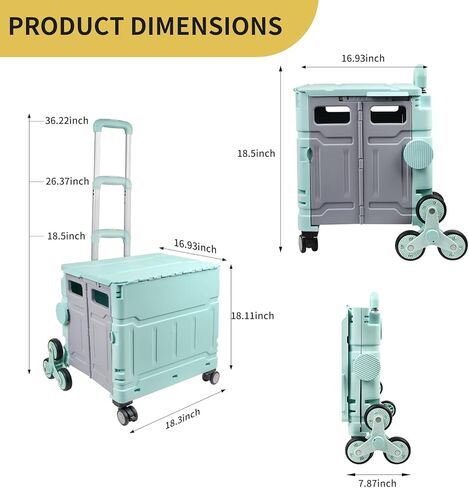 Foldable Utility Cart with 4 Wheels, Collapsible Rolling Cart with Telescoping Handle & Lid, Portable Organizer Crate for Grocery Shopping, Teachers, Office, Travel, Books, Snacks (Green) in Saudi Arabia