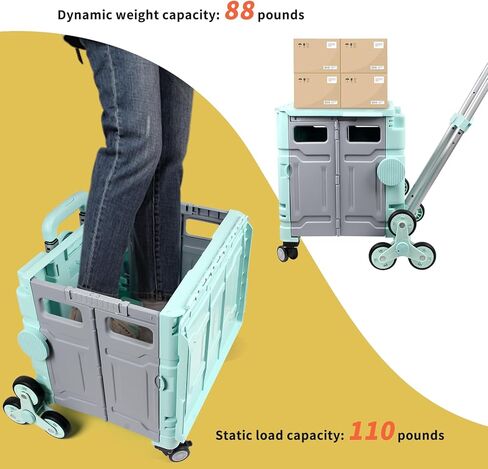 Foldable Utility Cart with 4 Wheels, Collapsible Rolling Cart with Telescoping Handle & Lid, Portable Organizer Crate for Grocery Shopping, Teachers, Office, Travel, Books, Snacks (Green) in Saudi Arabia