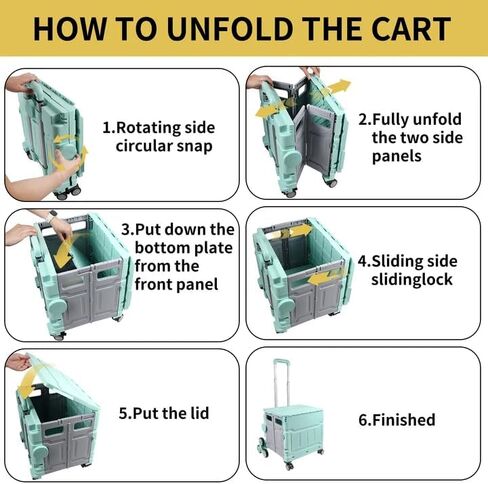 Foldable Utility Cart with 4 Wheels, Collapsible Rolling Cart with Telescoping Handle & Lid, Portable Organizer Crate for Grocery Shopping, Teachers, Office, Travel, Books, Snacks (Green) in Saudi Arabia