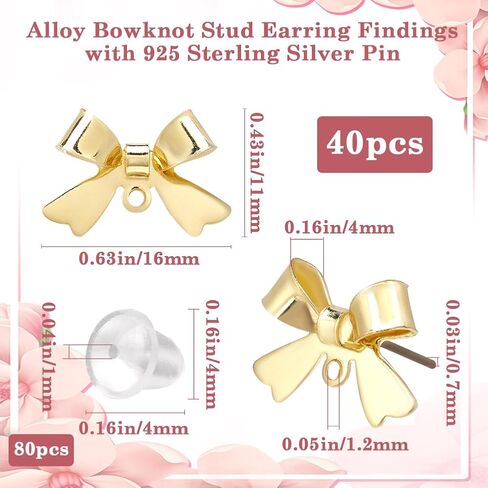 1 Box 50Pcs Bow Earring Post Bow Stud Earring Post Gold Brass Real 18k Gold Plated Earring Stud with Ear Nuts Bowknot Stud Earring Findings for Jewelry Making Earrings Supplies DIY Crafts in Kuwait