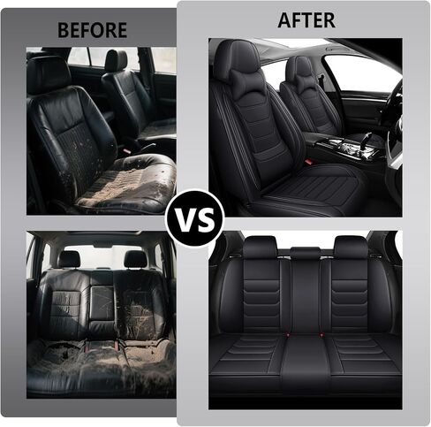 أغطية مقاعد السيارة لسيارة Toyota Rav4 2006-2025، مجموعة كاملة من أغطية مقاعد جلد نابا الفاخرة، واقيات المقعد الخلفي الأمامي مقاومة للماء ومضادة للانزلاق (مجموعة كاملة فاخرة/أسود) in Kuwait
