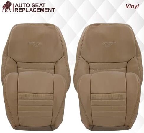 1999 2000 2001 2002 2003 2004 Compatible with Ford Mustang GT Convertible Replacement Synthetic Leather Seat Cover, Fits Both Driver and Passenger (Medium Parchment Tan, Front (2 Bottom & 2 Top)) in Saudi Arabia