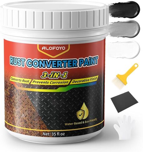 Rust Converter Remover Paint for Metal, 3-in-1 Long-lasting Rust Inhibitor&Primer, Quick-Dry Coating for Automotive, Trailer, Chassis and Tools, Water-Based & VOC-free Reformer for Metal- 35oz Black in Kuwait