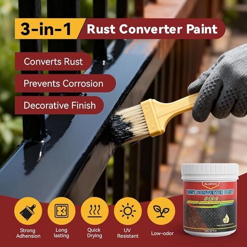Rust Converter Remover Paint for Metal, 3-in-1 Long-lasting Rust Inhibitor&Primer, Quick-Dry Coating for Automotive, Trailer, Chassis and Tools, Water-Based & VOC-free Reformer for Metal- 35oz Black in Kuwait
