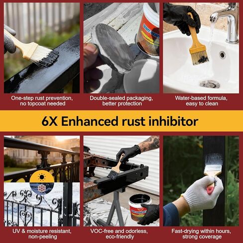 Rust Converter Remover Paint for Metal, 3-in-1 Long-lasting Rust Inhibitor&Primer, Quick-Dry Coating for Automotive, Trailer, Chassis and Tools, Water-Based & VOC-free Reformer for Metal- 35oz Black in Kuwait