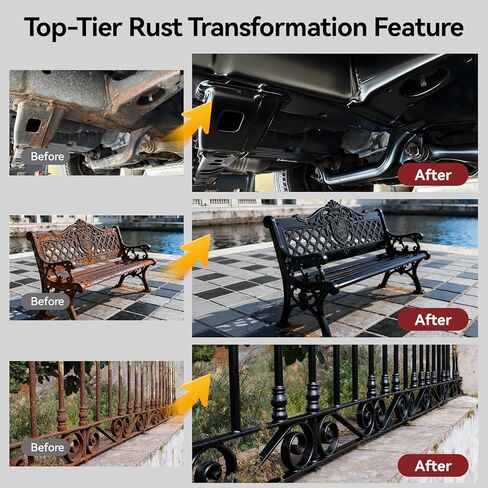 Rust Converter Remover Paint for Metal, 3-in-1 Long-lasting Rust Inhibitor&Primer, Quick-Dry Coating for Automotive, Trailer, Chassis and Tools, Water-Based & VOC-free Reformer for Metal- 35oz Black in Kuwait