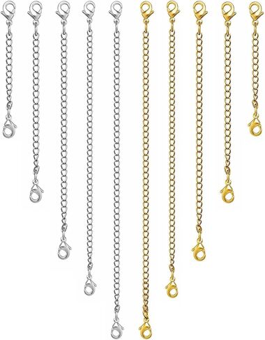 Necklace Extender 10Pcs Chain Extenders for Necklaces Bracelet, 14K Gold and Silver Plated Stainless Steel Extension Chain for Women Jewelry Making in Saudi Arabia