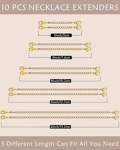 Necklace Extender 10Pcs Chain Extenders for Necklaces Bracelet, 14K Gold and Silver Plated Stainless Steel Extension Chain for Women Jewelry Making in Saudi Arabia