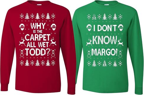 الملابس البرية المخصصة لماذا السجادة All Wet Todd IDK Margo Couples Ugly Christmas Long Sleeve in Kuwait