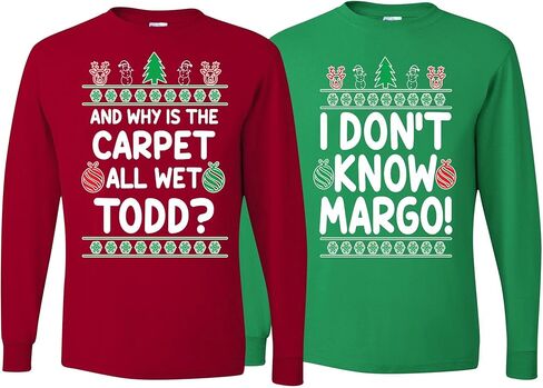 الملابس البرية المخصصة لماذا السجادة All Wet Todd IDK Margo Couples Ugly Christmas Long Sleeve in Kuwait