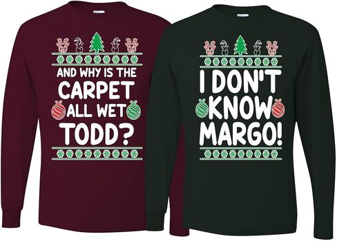 الملابس البرية المخصصة لماذا السجادة All Wet Todd IDK Margo Couples Ugly Christmas Long Sleeve in Kuwait