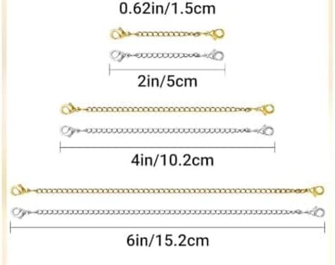 Necklace Extender 10Pcs Chain Extenders for Necklaces Bracelet, 14K Gold and Silver Plated Stainless Steel Extension Chain for Women Jewelry Making in Saudi Arabia