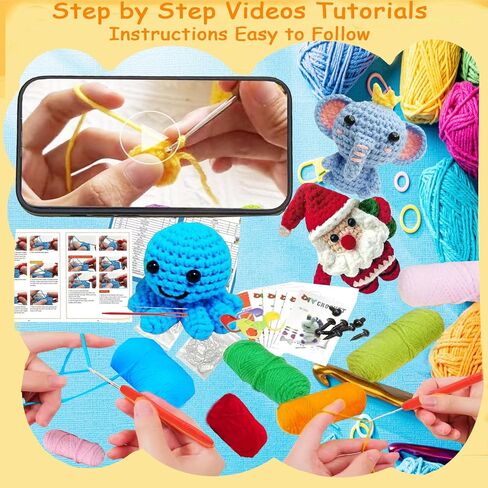 6PCS Crochet Kit for Beginners, Beginners Knitting Kit for Adults, Cute Animals Complete Starter Kit with Step-by-Step Video Tutorials and Instructions, Christmas Gifts for Adults and Friends in Kuwait