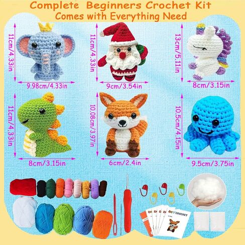 6PCS Crochet Kit for Beginners, Beginners Knitting Kit for Adults, Cute Animals Complete Starter Kit with Step-by-Step Video Tutorials and Instructions, Christmas Gifts for Adults and Friends in Kuwait