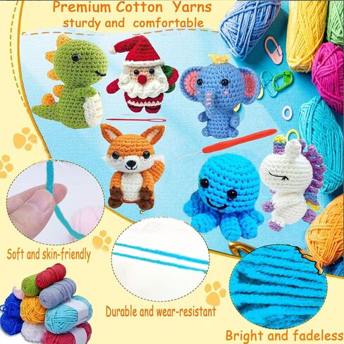 6PCS Crochet Kit for Beginners, Beginners Knitting Kit for Adults, Cute Animals Complete Starter Kit with Step-by-Step Video Tutorials and Instructions, Christmas Gifts for Adults and Friends in Kuwait