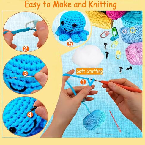 6PCS Crochet Kit for Beginners, Beginners Knitting Kit for Adults, Cute Animals Complete Starter Kit with Step-by-Step Video Tutorials and Instructions, Christmas Gifts for Adults and Friends in Kuwait