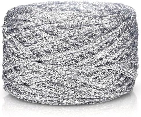 Metallic Glitter Yarn for Crochet & Knitting, Fine 2 Light Weight Worsted for Crochet Knitting, 35g 1.23oz, 145 Yards Soft Craft Sparkle Yarn (Silver) in Saudi Arabia