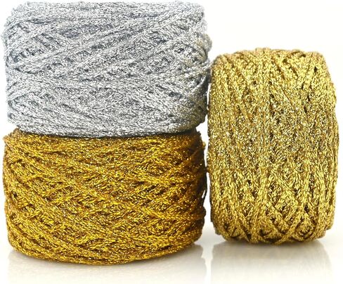 Metallic Glitter Yarn for Crochet & Knitting, Fine 2 Light Weight Worsted for Crochet Knitting, 35g 1.23oz, 145 Yards Soft Craft Sparkle Yarn (Silver) in Saudi Arabia