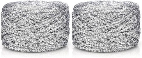 Metallic Glitter Yarn for Crochet & Knitting, Fine 2 Light Weight Worsted for Crochet Knitting, 35g 1.23oz, 145 Yards Soft Craft Sparkle Yarn (Silver) in Saudi Arabia