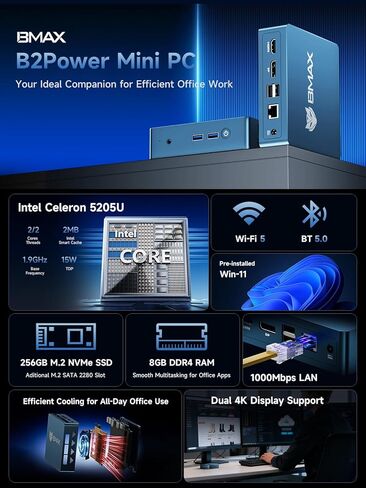 كمبيوتر صغير Bmax B2 Plus معالج إنتل 8 جيجابايت LPDDR4/128 جيجابايت SSD كمبيوتر صغير in Kuwait