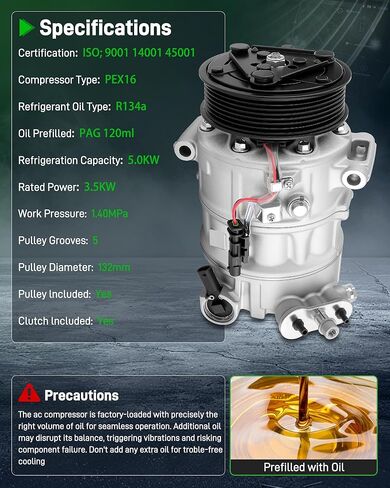 Air Conditioner AC Compressor Fit for Chevrolet Equinox 2.4L (2012-2014), for GMC Terrain 2.4L (2012-2014). Replace 1422229, CO22229C in Saudi Arabia