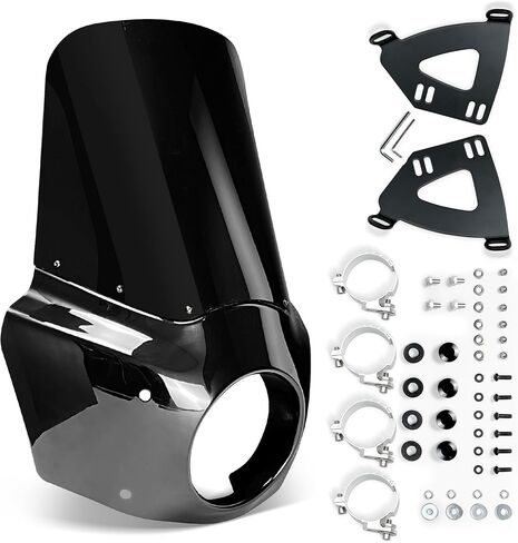 طقم كامل للزجاج الأمامي للدراجات النارية، زجاج أمامي لمحارب الطريق، متوافق مع Harley Davidson Dyna وSoftail، ملحقات الدراجات النارية، زجاج أمامي أسود لامع ومعتم، ارتفاع 15 بوصة in Kuwait