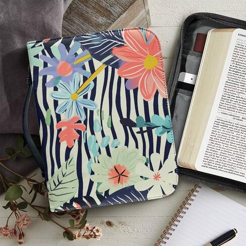 غطاء الكتاب المقدس من Wildflower للنساء والرجال، غطاء متين خفيف الوزن للكتاب المقدس مع جيب وسحاب، ملحقات كتب الكنيسة الشخصية، أغطية تخزين كتب متعددة الوظائف in Kuwait
