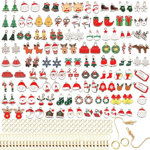 stino 140Pcs Paired Christmas Metal Charms for Jewelry Making, with 200Pcs loops & 50Pcs Earring Hooks, for Necklace Earrings Bracelet Crafts in Saudi Arabia