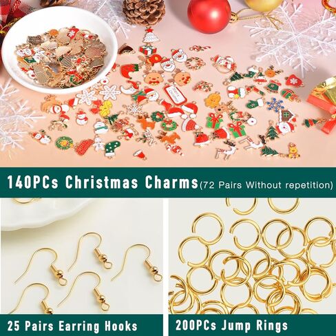 stino 140Pcs Paired Christmas Metal Charms for Jewelry Making, with 200Pcs loops & 50Pcs Earring Hooks, for Necklace Earrings Bracelet Crafts in Saudi Arabia