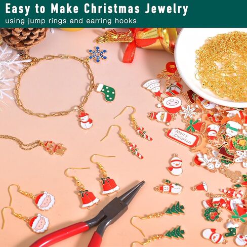 stino 140Pcs Paired Christmas Metal Charms for Jewelry Making, with 200Pcs loops & 50Pcs Earring Hooks, for Necklace Earrings Bracelet Crafts in Saudi Arabia