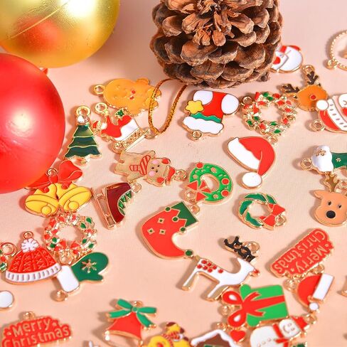 stino 140Pcs Paired Christmas Metal Charms for Jewelry Making, with 200Pcs loops & 50Pcs Earring Hooks, for Necklace Earrings Bracelet Crafts in Saudi Arabia