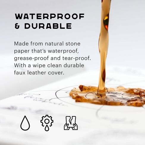 دفتر ملاحظات Stone Journal Explorer - مجلة ورقية مقاومة للماء مقاس A5، غلاف فني من الجلد النباتي، 144 صفحة متناوبة وشبكة منقطة، جيب خلفي، مقاوم للطقس (أسود) in Kuwait