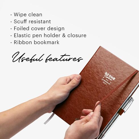 دفتر ملاحظات Stone Journal Explorer - مجلة ورقية مقاومة للماء مقاس A5، غلاف فني من الجلد النباتي، 144 صفحة متناوبة وشبكة منقطة، جيب خلفي، مقاوم للطقس (أسود) in Kuwait