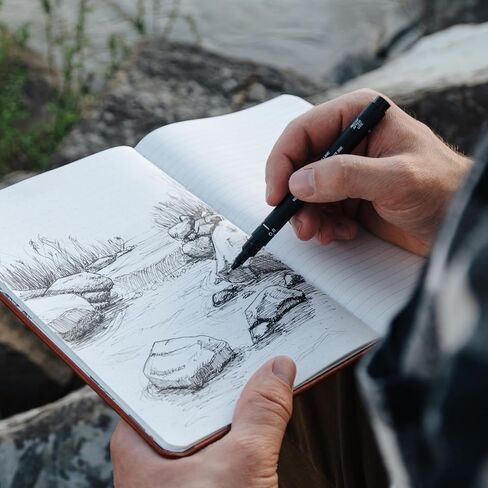 دفتر ملاحظات Stone Journal Explorer - مجلة ورقية مقاومة للماء مقاس A5، غلاف فني من الجلد النباتي، 144 صفحة متناوبة وشبكة منقطة، جيب خلفي، مقاوم للطقس (أسود) in Kuwait