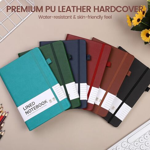 Aodaer 6 قطع A5 دفتر يوميات مبطن 100 GSM دفتر بغلاف صلب للرجال والنساء، 128 صفحة مفكرة من جلد البولي يوريثان مع حامل قلم لكتابة أعمال السفر، 5.7 × 8.3 بوصة، متعدد الألوان العميق in Kuwait