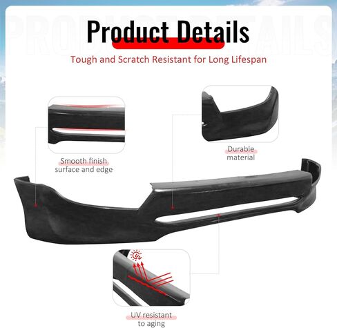 حافة ممتصة للصدمات الأمامية من IKON MOTORSPORTS، متوافقة مع Toyota Tacoma 2005-2011، نمط IKON غير مطلي باللون الأسود من البولي يوريثان من البولي يوريثين، فاصل حماية للذقن، قطعتان in Kuwait