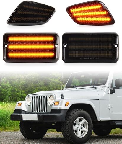 Switchback LED Fender Turn Signal Side Marker Lights for Jeep Wrangler TJ 1997-2006, 4PC Smoked Lens Sequential Amber White Parking DRL White 3 Row Full Chips in Saudi Arabia