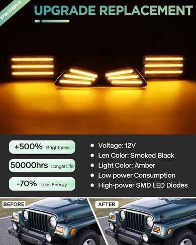 Switchback LED Fender Turn Signal Side Marker Lights for Jeep Wrangler TJ 1997-2006, 4PC Smoked Lens Sequential Amber White Parking DRL White 3 Row Full Chips in Saudi Arabia