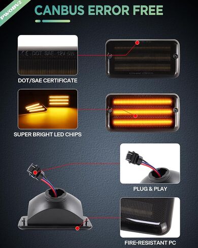 Switchback LED Fender Turn Signal Side Marker Lights for Jeep Wrangler TJ 1997-2006, 4PC Smoked Lens Sequential Amber White Parking DRL White 3 Row Full Chips in Saudi Arabia
